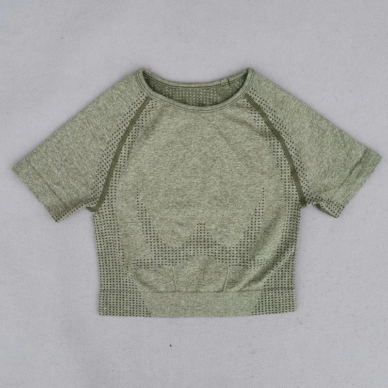 Gym Top for Women Short Sleeve Yoga Crop Top Sports T Shirts Clothes Fitness Seamless Workout Tee Sports Tops Activewear