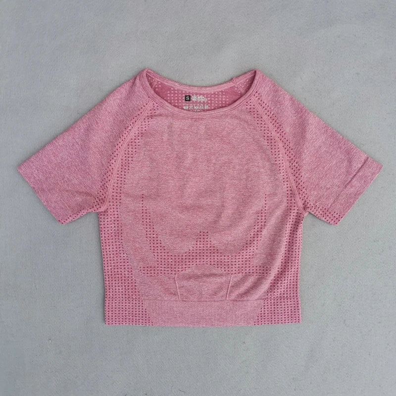 Gym Top for Women Short Sleeve Yoga Crop Top Sports T Shirts Clothes Fitness Seamless Workout Tee Sports Tops Activewear