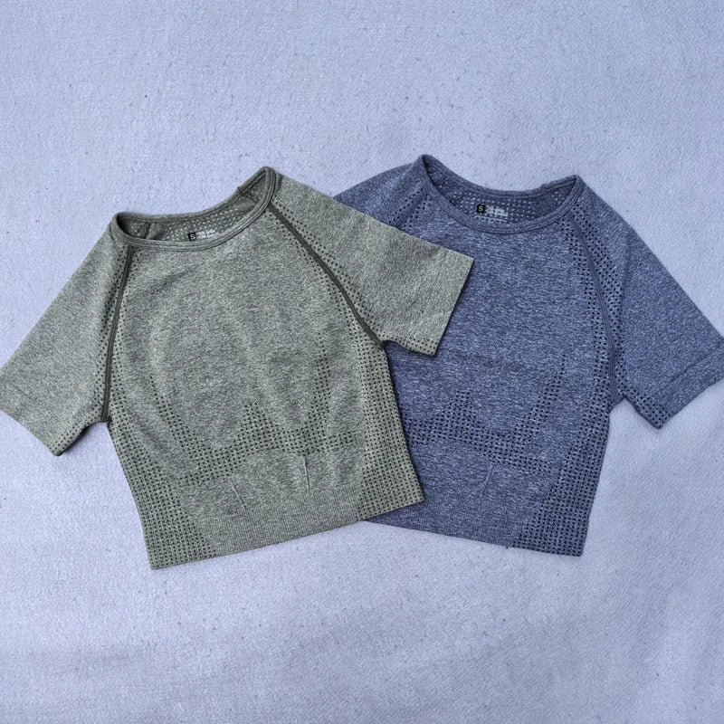 Gym Top for Women Short Sleeve Yoga Crop Top Sports T Shirts Clothes Fitness Seamless Workout Tee Sports Tops Activewear