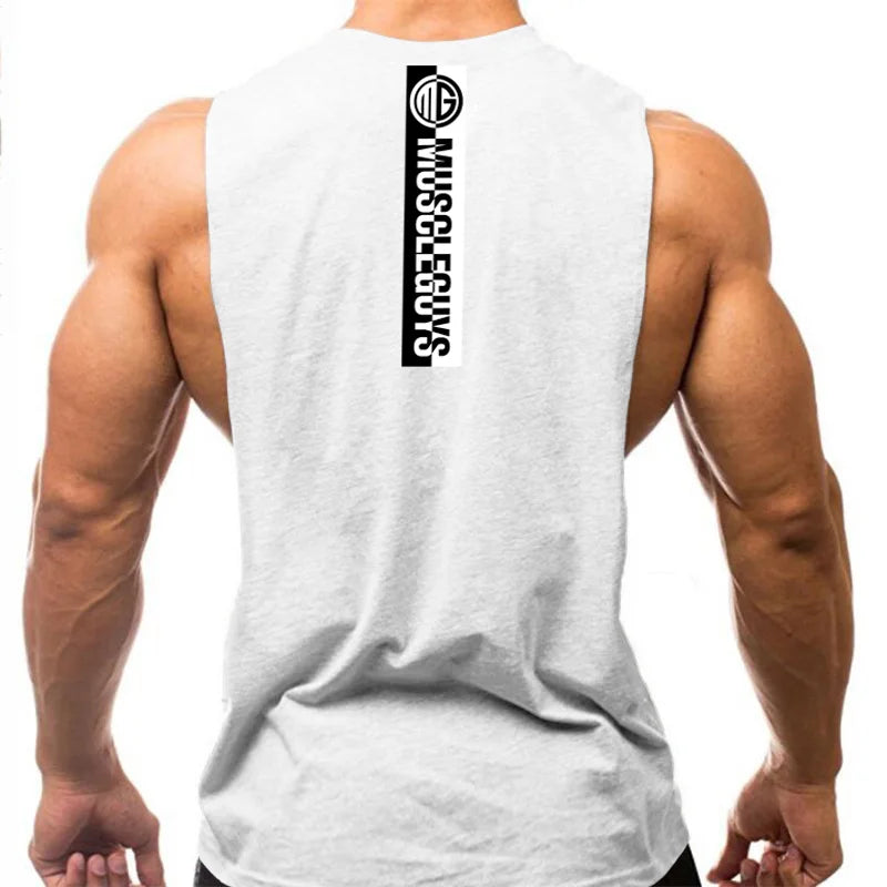 Gym Fitness Workout Running Tank Tops Summer Casual Cotton Breathable Sleeveless Vests Mens Bodybuilding Muscle Sport T-shirts