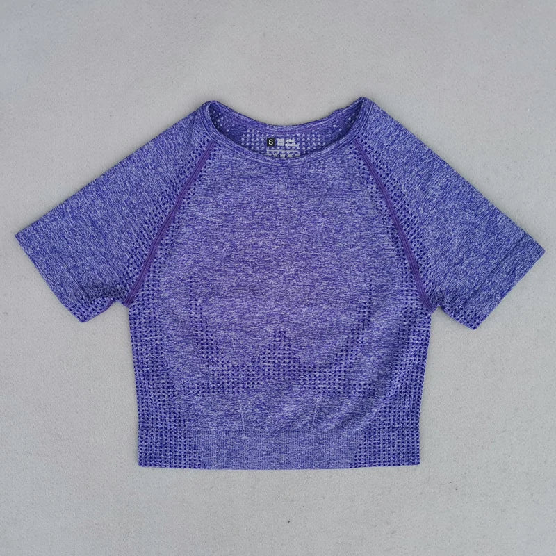 Gym Top for Women Short Sleeve Yoga Crop Top Sports T Shirts Clothes Fitness Seamless Workout Tee Sports Tops Activewear