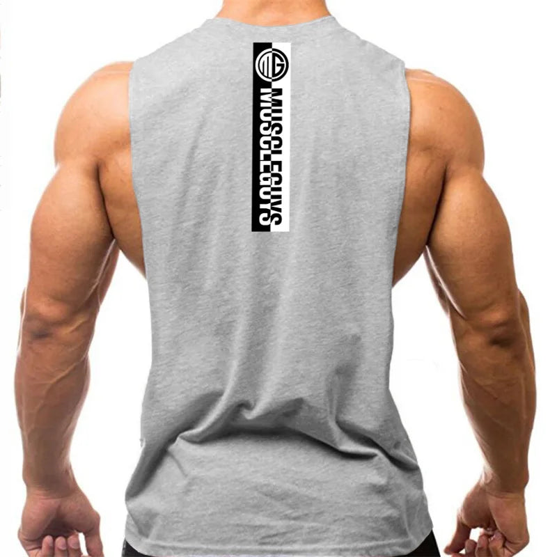 Gym Fitness Workout Running Tank Tops Summer Casual Cotton Breathable Sleeveless Vests Mens Bodybuilding Muscle Sport T-shirts