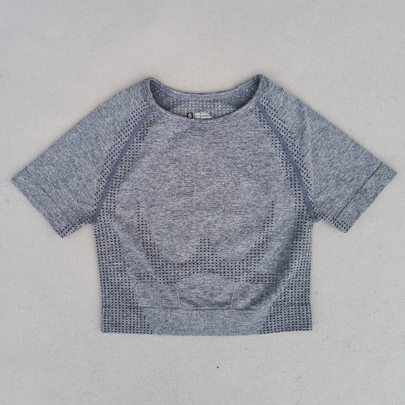 Gym Top for Women Short Sleeve Yoga Crop Top Sports T Shirts Clothes Fitness Seamless Workout Tee Sports Tops Activewear