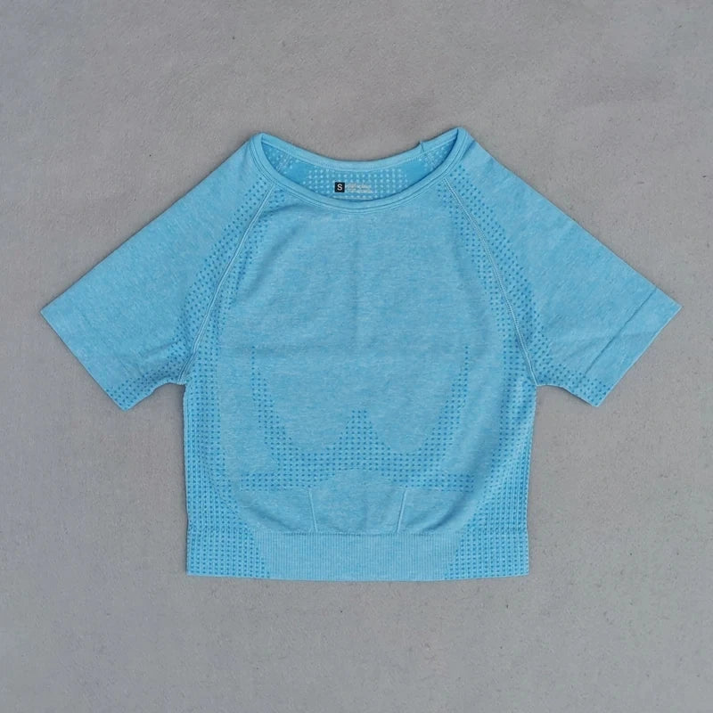 Gym Top for Women Short Sleeve Yoga Crop Top Sports T Shirts Clothes Fitness Seamless Workout Tee Sports Tops Activewear