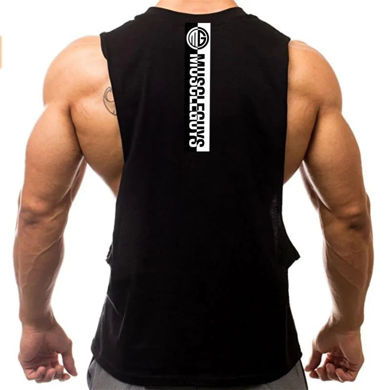 Gym Fitness Workout Running Tank Tops Summer Casual Cotton Breathable Sleeveless Vests Mens Bodybuilding Muscle Sport T-shirts